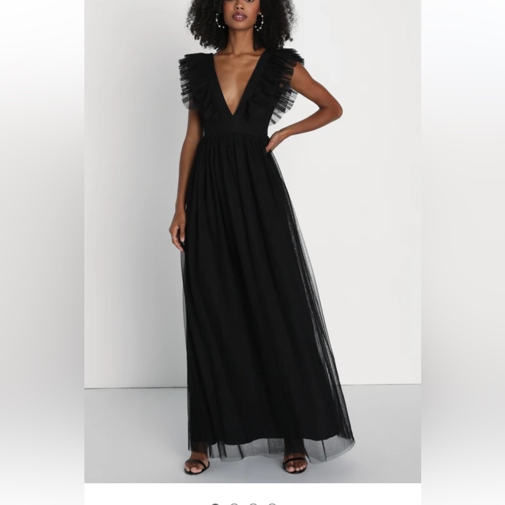 Black Mesh Ruffled Backless Maxi Dress